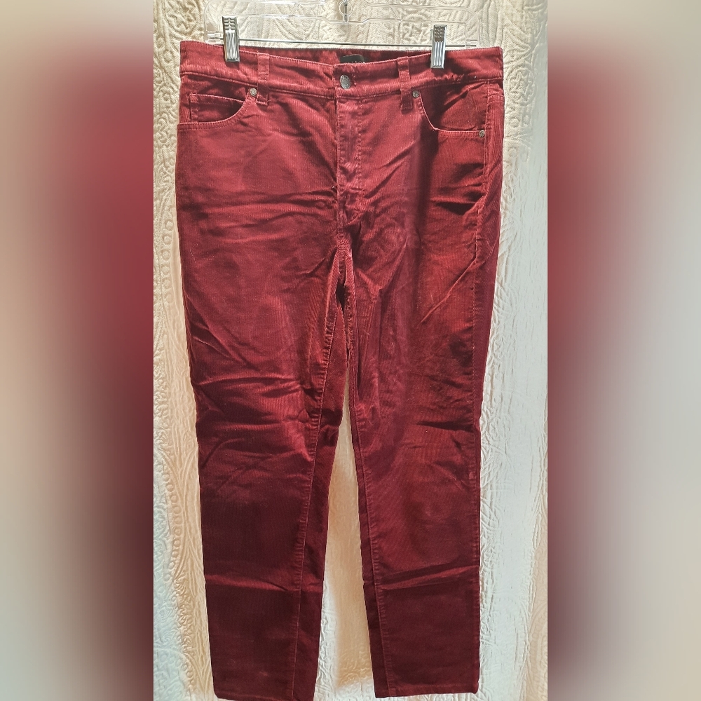 Talbots Pants Womans 10P Red Burgundy Corduroy Straight Leg Classic Workwear - Picture 2 of 13